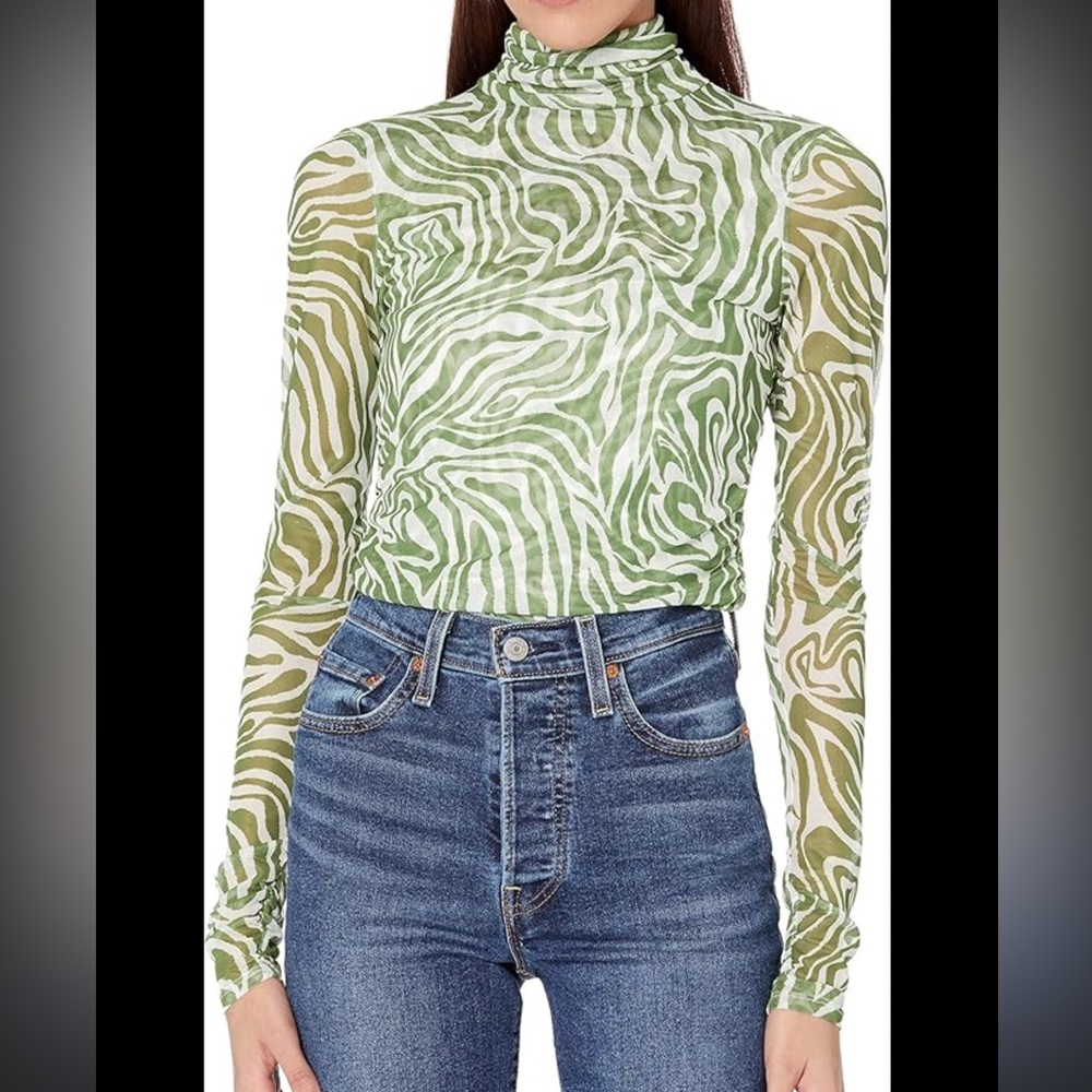 Cinq à Sept Green and White Zebra Print Blouse